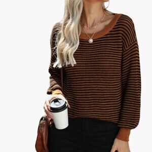 Jouica Brown & Black Striped Knit Sweater Crewneck Casual Layer Size Medium